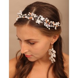 BERYUAN Silver Leaf Pearls Rhinestone Bride Head Piece Rhinestone Beads Pearls Wedding Hair Vine Women Girls Bridal Headband Wedding Hair Accessory for Brides Bridesmaid (SILVER)