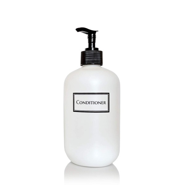 Artanis Home Silkscreened Empty Conditioner Bottle, Squat 16 oz, White