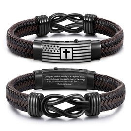 Cross Bracelet For Men - Black Bible Verse Black Stone Leather Cuff Bracelets Mens American Flag Bracelet Birthday Gift Ideas First Communion Confirmation Baptism Christian Easter Gifts,35