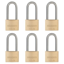 SEDORTI Weatherproof Padlock with Stainless Steel 304 Long Shackle and Solid Brass Body, 1-9/16 in. Wide, 6 Padlocks Keyed Alike, Marine Grade Rustproof Lock for Outdoors Use YNBSP640