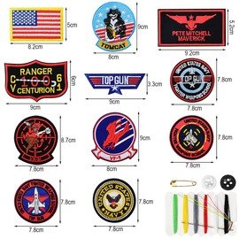 O-Kinee Pack of 11 iron-on patches, top gun patches for iron-on, iron-on patches, children, for clothing, T-shirt, jeans, backpack, hats, DIY