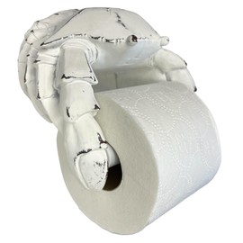 Crab Wall Mount Toilet Paper Roll Holder - Unique Decorative Rustic Nautical Beach Coastal Sea Nautical Decor – Distressed White Finish