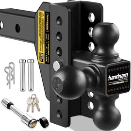 HANDNAM Drop Hitch Adjustable Trailer Hitch, Tow Hitch with 6-Inch Drop/Rise for Truck (12,500 LBS GTW), Adjustable Drop Hitch Fits 2-Inch Receiver, Trailer Hitches with Double Anti-Theft Pins Locks