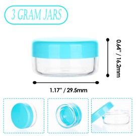ZEJIA 3 Gram Sample Containers with Lids, 50 Count Tiny Sample Jars, 3ML Makeup Cosmetic Containers for Lip Balms, Lotion, Powder, Beauty Products(Blue Lids)