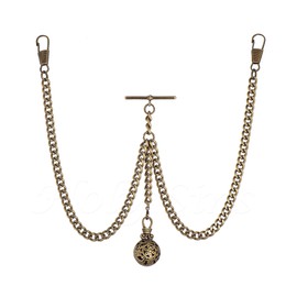 Bronze Colour Double Albert Pocket Watch Chain With Hollow Pendant 008-B (8")