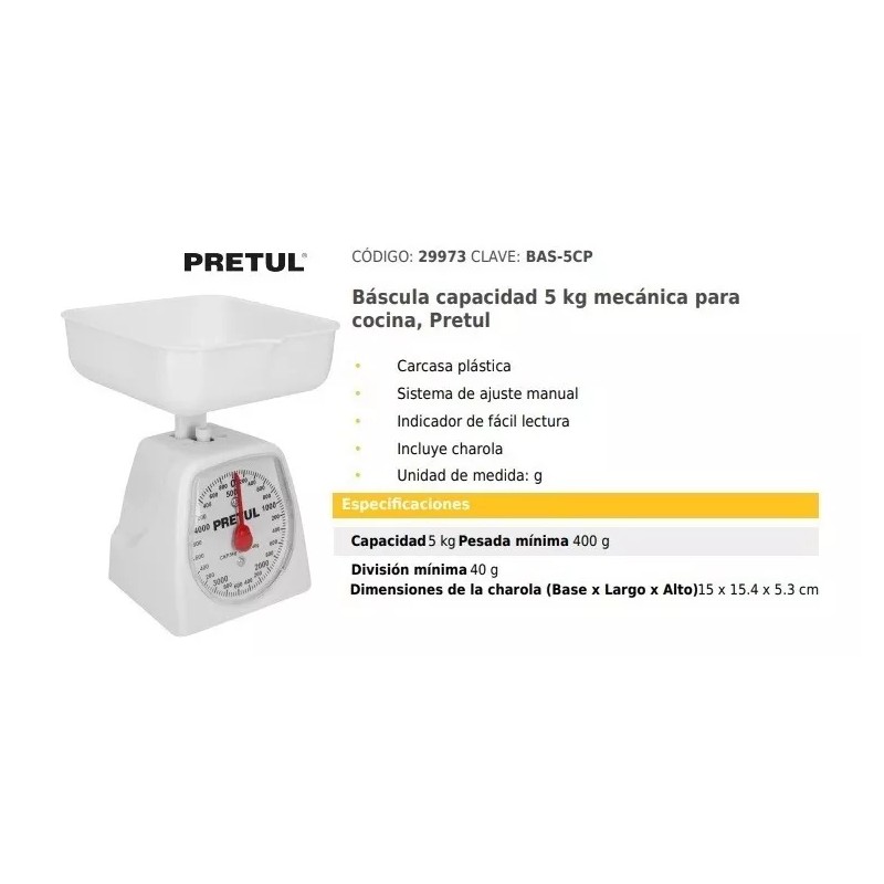 Pretul Báscula De Cocina Analógica Pretul Bas-5cp Pesa Hasta 5kg