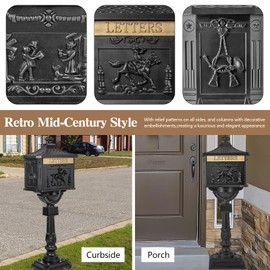 Mail Box Heavy Duty Mailbox Postal Box Security Cast Aluminum Vertical Pedestal