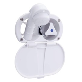 Ambassador Marine Trinidad- Transom Shower (Cold Only), Arctic White Cup & Lid, Small Arctic White Sprayer, 6' Stainless Steel Hose, Chrome Trinidad Handle - 136-0208-AW-W