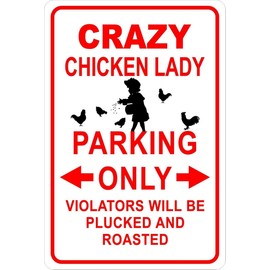 Eeypy Tin Sign Warning Crazy Chicken Lady Parking Only Metal Tin Sign Wall Decor Art 8x12 Inch