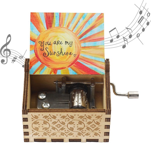 SYWAN You are My Sunshine Wood Music Boxes,Vintage Hand Crank Carved Musical Box for Birthday/Christmas/Valentine's Day Mother's Father's Day (clorful Sun)