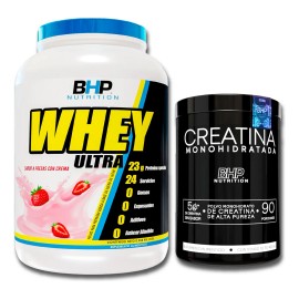 Bhp Pack Whey Ultra 2lbs + Creatina De Alta Pureza 450 Gr Sabor FRESA CON CREMA