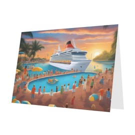 WHJSHOP Pool Party Cruise Ship Prints Greeting Card - Premium Pearlescent Paper, Double Sided Pearl Effect, Love Buckle Pearl Paper Envelope