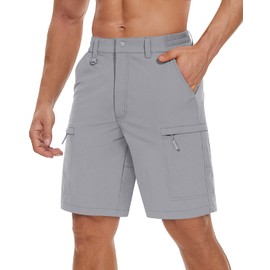 TACVASEN Cargo Shorts for Men Quick Dry Hiking Lightweight Golf Workout Fishing Travel Shorts Summer Beach Light Grey 34