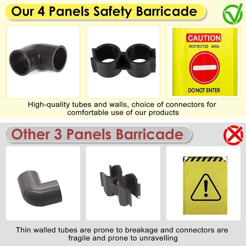 4 Panels Safety Barricade,7.8 FT Foldable Security Sign Barrier,Heavy Duty
