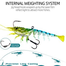 AmazingRose Lifelike Shrimp Crayfish Swimbait, Bass Bait, Pre-Rigged Fishing Jigs for Freshwater and Saltwater, Super Durable TPE Fishing Bait (Blue)