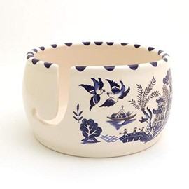 Handmade Blue Willow Yarn Bowl, Chinoiserie Ceramic LennyMud by Lorrie Veasey