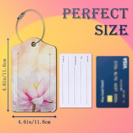 2 Pack Luggage Tags for Suitcases,Pink Water Lily Lotus Leather Cruise Suitcases Tag with Stainless Steel Loop Privacy Cover ID Label Travel Bag Tags Luggage Identifiers for Women Girl Suitcase