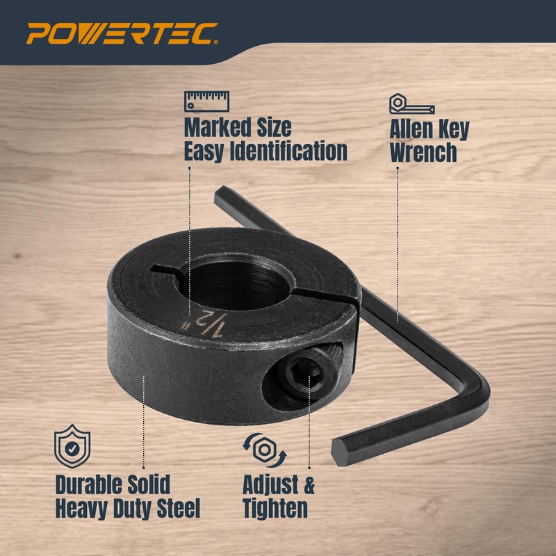 POWERTEC Drill Bit Stop Collar Set, 7 Piece Set Adjustable