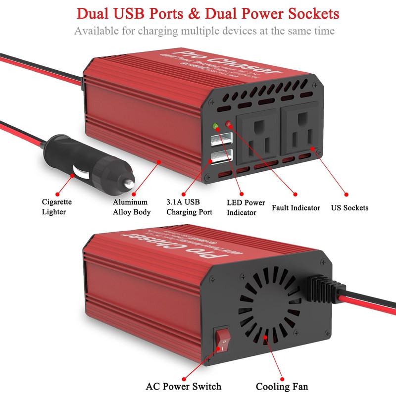Pro Chaser 400W Car Power Inverter – DC 12V to