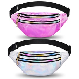 Flintronic Women's Bum Bag Fashion Waterproof Bum Bag Women Belt Bag Compartments with 3 Compartments Adjustable Strap Waist Bag for Sports Travel Hiking Outdoor Travel, #6 Silver + Purple