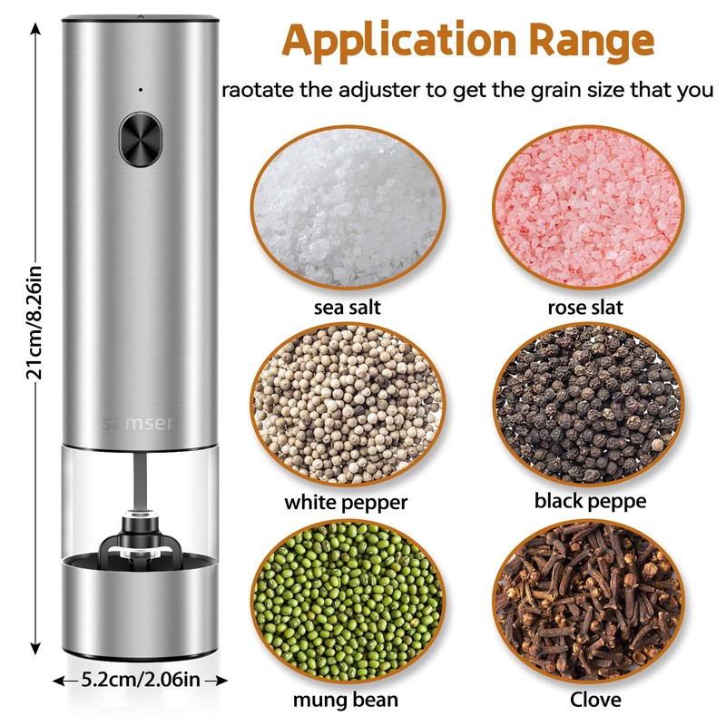 Electric Pepper Grinder & Salt Mill - Battery Operated Stainless