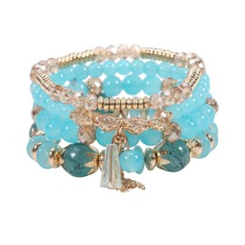 Azusa Sun 4Pcs Bohemian Bracelets for Women Multilayer Colorful Stackable Beads Bracelets Set Charm Stretch Boho Bracelet for Men Friend Summer Beach Jewelry - Blue