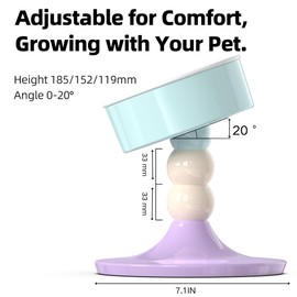 Elevated Raised Cat Dog Bowls - 15° Tilted 3 Heights Adjustable Indoor Cats Food Dish Stand, Cute Pet Water Feeder Ceramic Bowl, Neck Whisker Friendly & Anti-Vomiting Non Slip Kitten Puppy Supplies