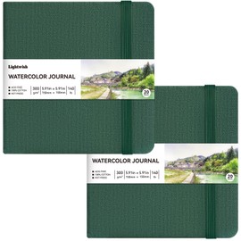 2Pack Watercolor Journal - 100% Cotton Hot Press Paper | 20 Sheets 40 Pages | 300GSM (140lb) | Linen Cotton Cover Watercolor Sketch Books for Artists Painting,Mixed Media 5.91 x5.91 in