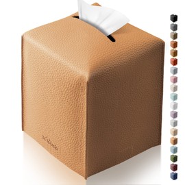 Tclouda Creative Decorative PU Leather Tissue Box Holder,Modern Simple Solid Color Cover Square Tissue Bag, Ideal for Bathrooms,Office,Car,Nightstand,Outdoor Tent,Dining Table,5"X5"X5",Single Claybank
