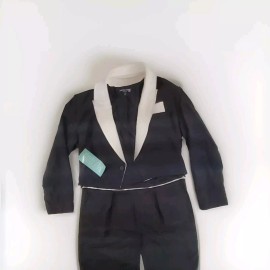 Medium Johnny Wujek Black Off White Detachable Dress Coat Size L