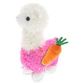 DolliBu Happy Easter Sparkling Pink Llama Plush with Carrot Plush - 11.5 Inches