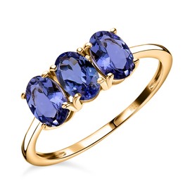 TJC Tanzanite Trilogy Ring In Yellow Gold Plated 925 Sterling Silver for Women Size M Prong Setting Blue Coloured December Birthstone