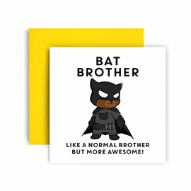 Huxters Brother Birthday Cards BatBrother –Happy Birthday Card - Unique Illustration - Cute Brother Card for Men – Birthday Card for Him – Blank Inside – Brother Card – 148mm Square (Bat Brother)