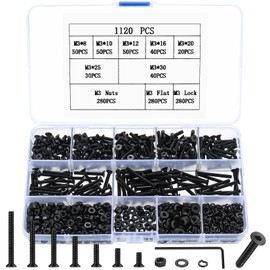 1120 Piece M3 Screws Set, Countersunk Screws Nuts Set, Threaded Screws with Nuts Set with Washers & Spring Washers Set, Hexagon Socket Hex Screws, Machine Screws Assortment