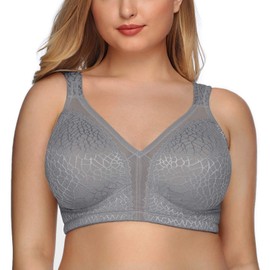 DotVol Women's Full Coverage Minimizer Bra Comfort Wirefree Non Padded Plus Size Everyday Bra(42B, Grey)