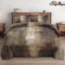 WeCozy Full Size Comforter Set with 2 Pillowcases, Brown Grey Painting 3 Pcs Bedding for Kids and Adults, Beige Contemporary Soft Comforter Set for Bedroom Bed Decor