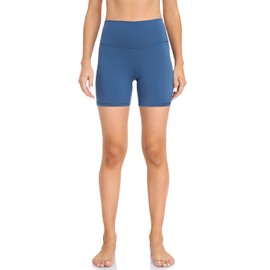 YUNOGA Pantalones cortos de yoga de cintura alta para mujer, con entrepierna de 6 pulgadas, azul (Blue Pansy), XS