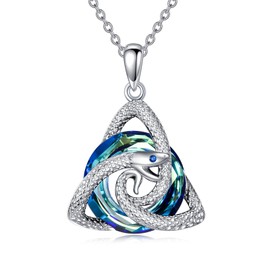 VONALA Celtic Knot Snake Necklace 925 Sterling Silver Snake Crystal Pendant Necklace Celtic Witchy Jewelry Gifts for Women Men