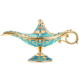 Gusnilo Vintage Aladdin Magic Lamp Genie Collector's Edition /Wedding Table Decoration,Collectable Rare Classic Arabian Props Aladdin Pot & Delicate Gift for Party/Birthday(Peacock Blue)