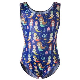 DANSHOW - Maillots para niñas, gimnasia, danza, ballet, sin mangas brillantes de una pieza, Tanque-sirena azul oscuro, M(5-6years)