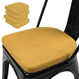 BEARJIUJIU 14 Inch Metal Chair Cushions Pads Magnetic Non-Slip Small Seat Cushion,Kitchen Chair Cushions,Bar Stool Cushions with Non-Slip Bottom,4pc(U-Shape,Yellow,14x14x1.2in)