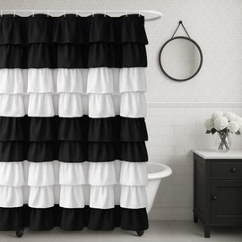 Seasonwood Ruffle Shower Curtain Black and White Shower Curtain Farmhouse Vintage Handcrafted Rustic Decorative Fabric Shower Curtains Girly Modern Bathroom Curtain, 72" x 72"