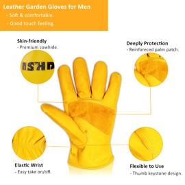 FEISHDEK Leather Gloves, Work Gloves, Men's Gardening Gloves, Thorn Resistant, Women's Cactus Protective Gloves (Yellow-01-2 Pairs, XL)