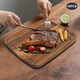 MARTEXBUY 10 Pcs Steak Plates, Wooden Steak Board Set Steak Plates, Wood Cutting Board, Serving Board Tray for Home Serving Eating Meat Dishes Snack Dessert