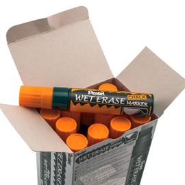 Pentel Arts Wet Erase Chalk Marker, Ideal on Blackboards and Windows, Jumbo Chisel Tip, Orange Ink, SMW56-F, Box of 12