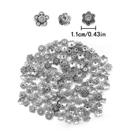 WELANE Flower Bead Caps, 200 PCS Silver Hollow Filigree Bead for Jewelry Making Supplies (About 10mm, Bulk)