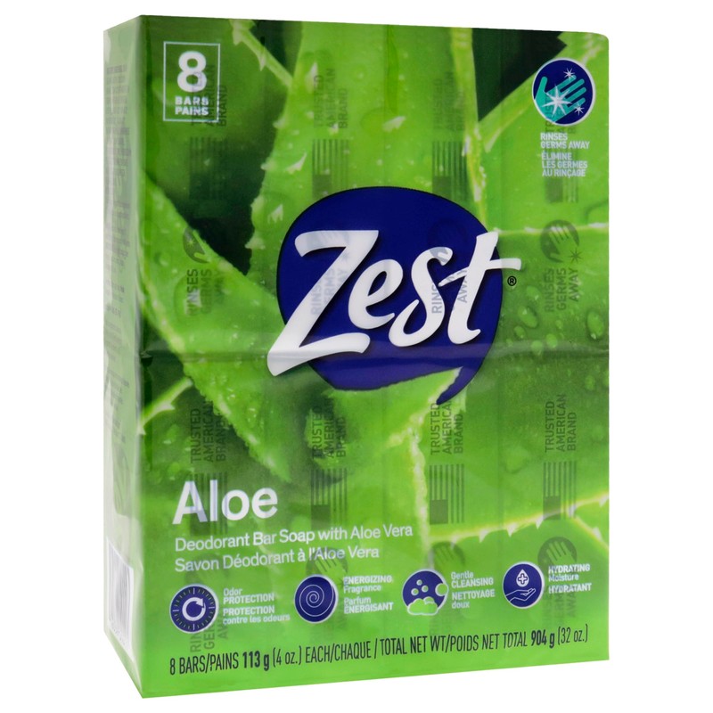 Zest 8-Bar Bath Size Soap, Fresh Aloe, 4 Ounce (Pack