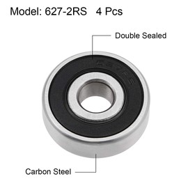 sourcing map 627-2RS Deep Groove Ball Bearing Z2 7mm x 22mm x 7mm Double Shielded Carbon Steel Pack of 4