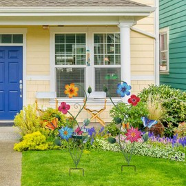 YEAHOME Garden Decor for Outside, 2 Pack 37“ Metal Butterfly Garden Stakes Spring Decor, Colorful Look & Personalities Flowers Yard Art for Outdoor Lawn Backyard Porch Patio Decorations