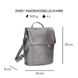 Zwei Mademoiselle.M MR8 Women's City Backpack 4 Litre Soft Faux Leather Magnetic Closure Flap Main Compartment with Zip Padded Tablet Divider Back Padding, Cosmos